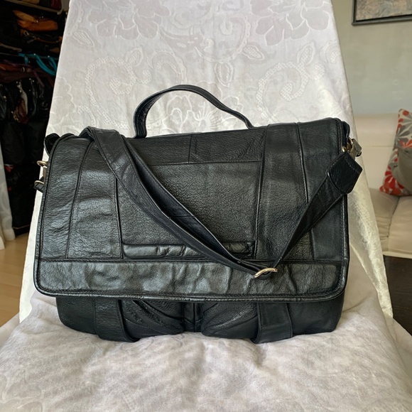 Vintage Creazioni Italy Large Black Genuine Leather Bag - Picture 2 of 14